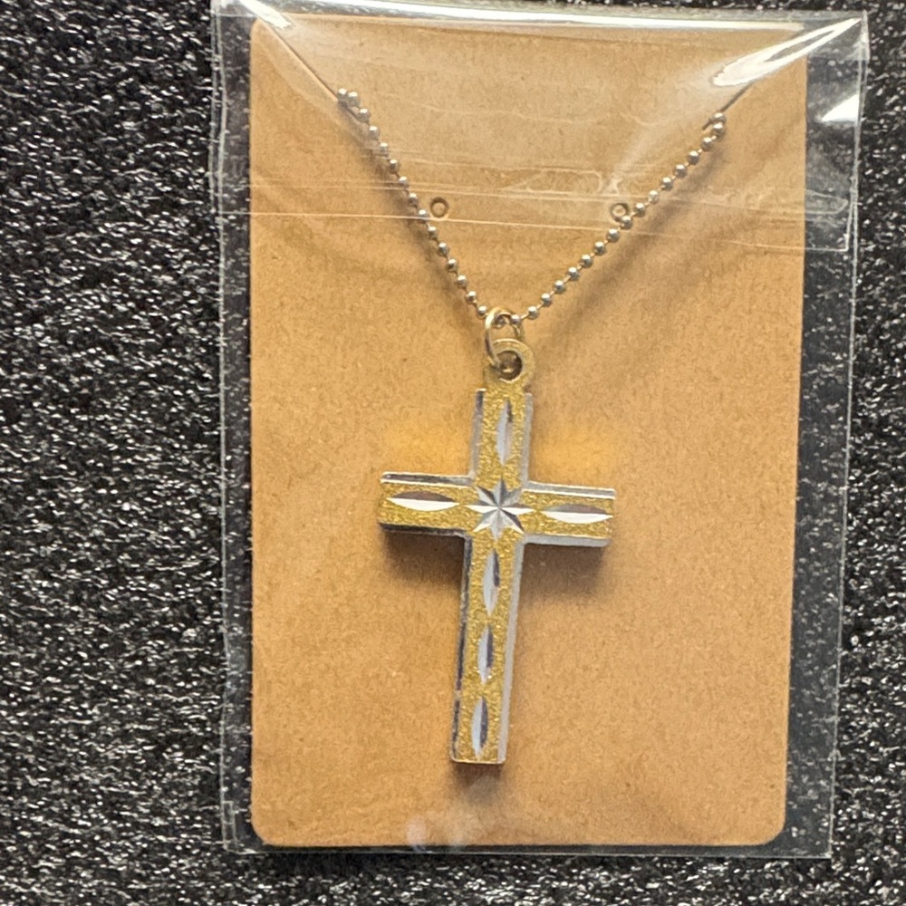 Silver and Gold Tone Cross Pendant Necklace